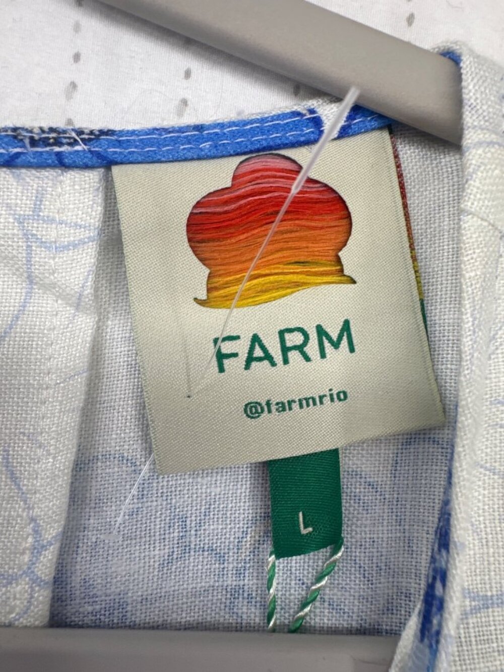 Farm Rio Women Top Sz L Blue/White Flower Stripes Crop Top Linen Floral Boho NWT - Picture 8 of 16